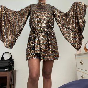 Caroline Constas XS multicolor sequin mini dress with bell sleeves